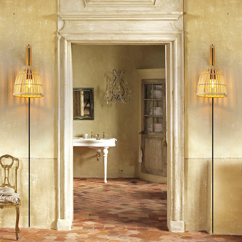 Aplique de pared en madera con pantalla de bambú "CESTA" (7)