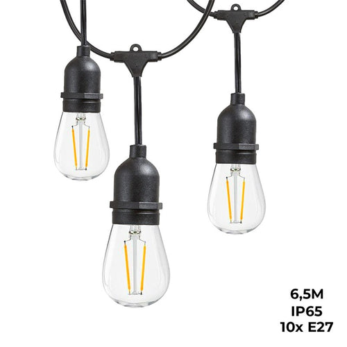 Ghirlanda luminosa per esterni collegabile in serie - IP65 - 6,5 metri - 10 x E27