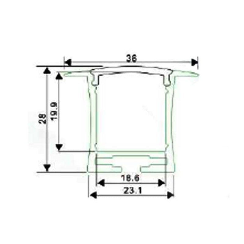 Perfil de aluminio para tira LED empotrable 36x28mm (2metros) (9)