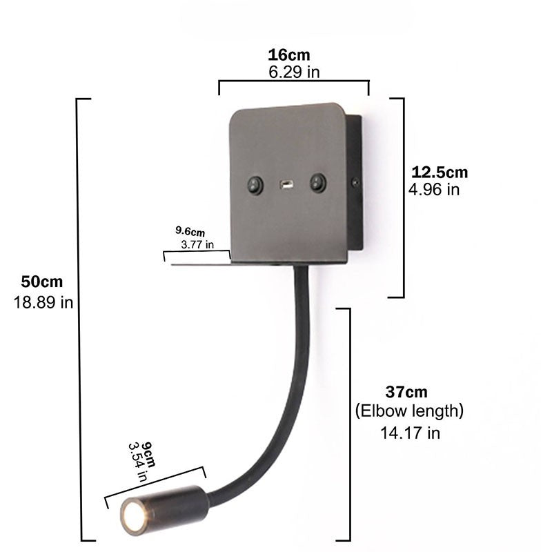 Aplique de pared LED para lectura "SLANGE" 3W + 6W orientable y base de carga USB (14)