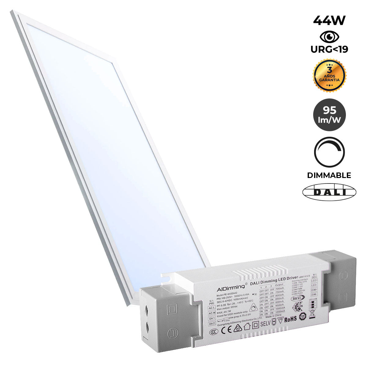Panel LED empotrable 120X30cm - DALI regulable - 44W - UGR19 - IP40 (5)