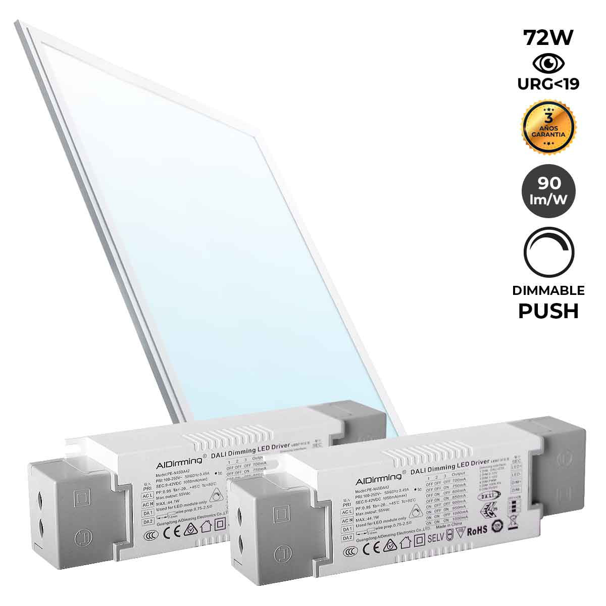 Panel LED empotrable 120X60cm - PUSH regulable - 72W - UGR19 (4)