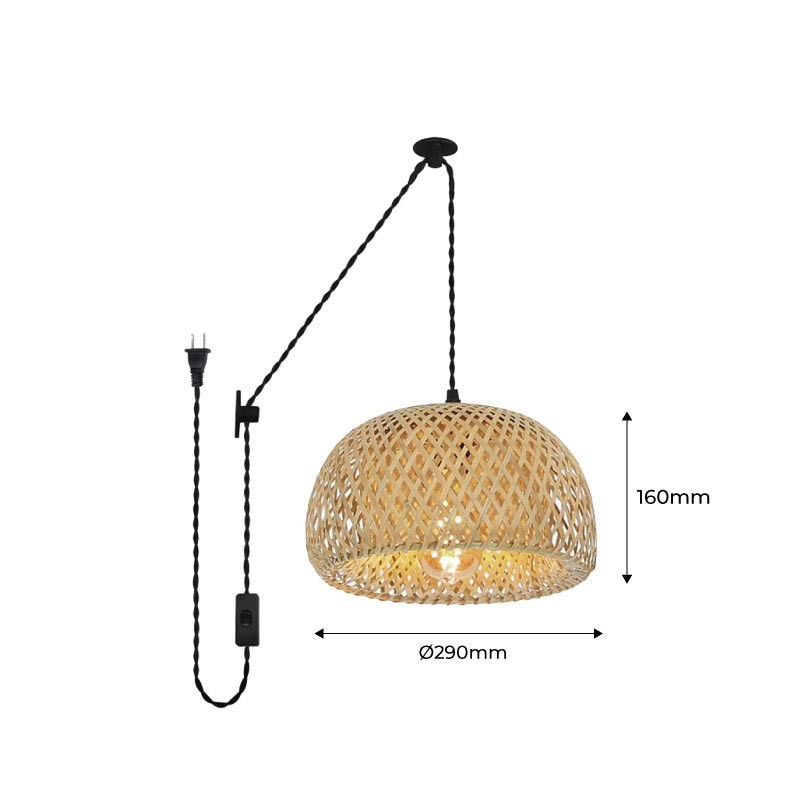 Lámpara colgante de mimbre "Yonna" con cable y enchufe (16)