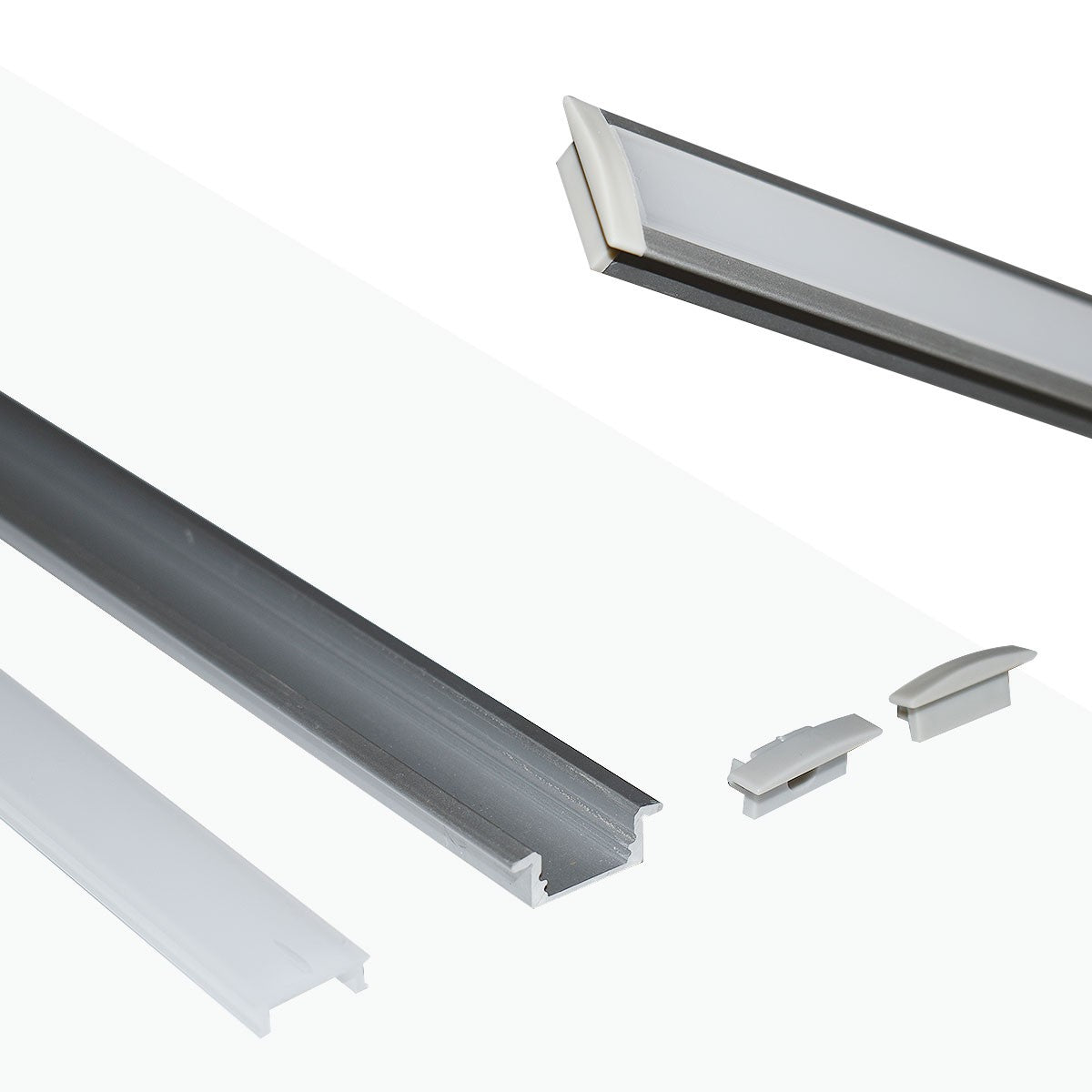 Perfil de aluminio empotrable para tira LED con difusor - 2 tapas - 23x8mm - 2 metros
