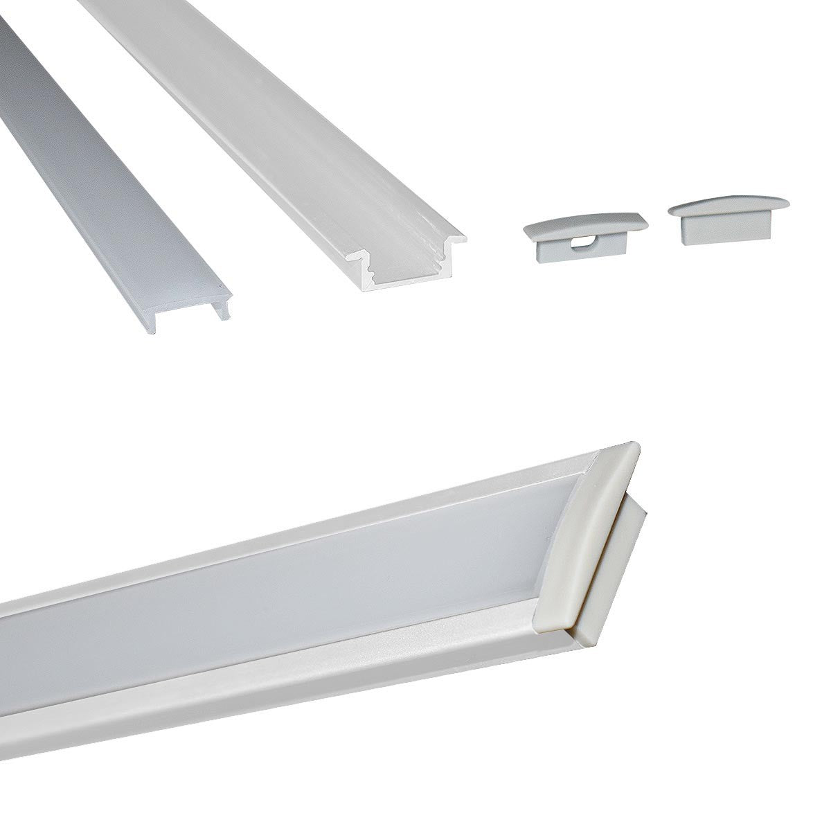 Perfil de aluminio empotrable para tira LED con difusor - 2 tapas - 23x8mm - 2 metros (17)