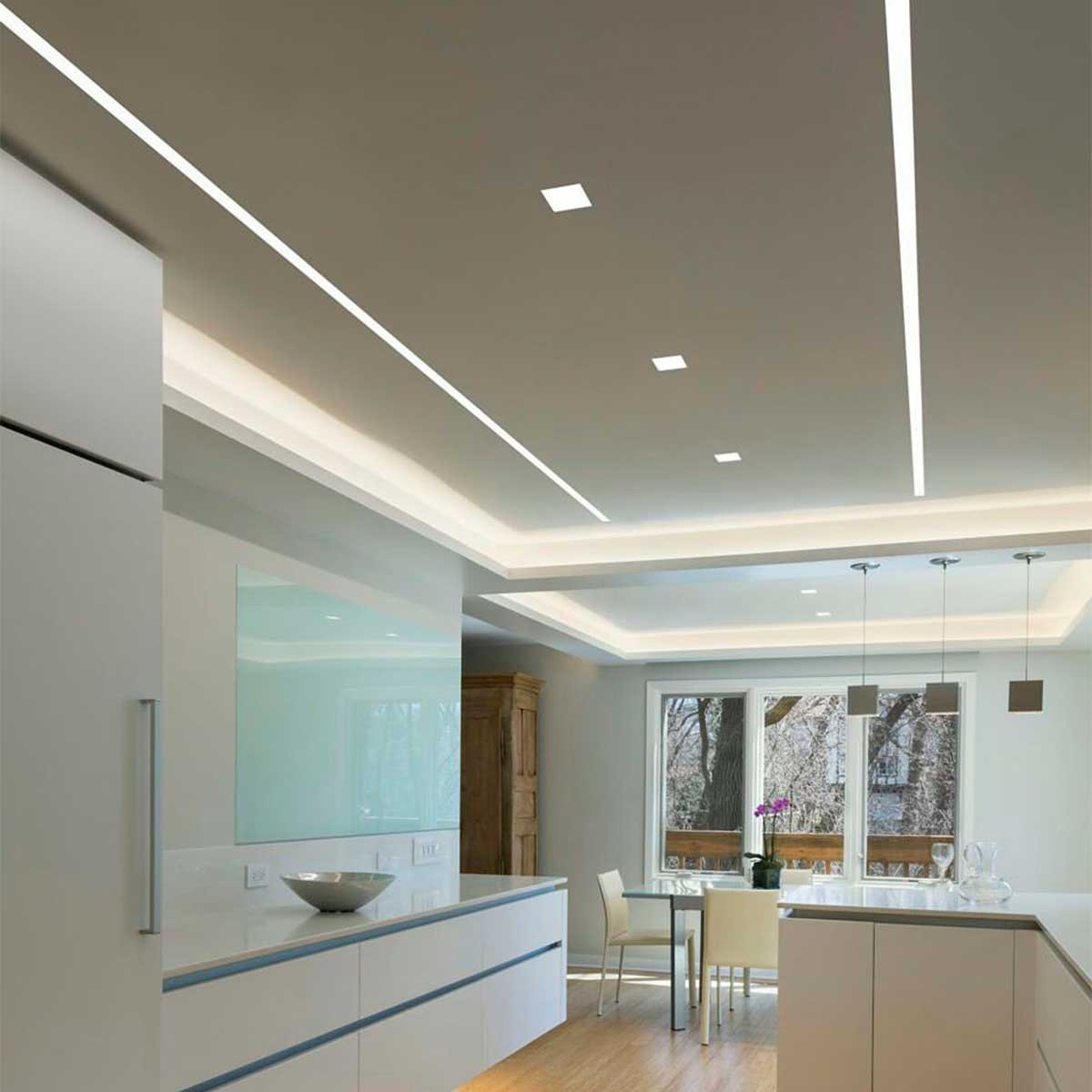 Perfil de aluminio empotrable para tira LED con difusor- 4 clips - 2 tapas - 36x28mm - 2 metros (9)