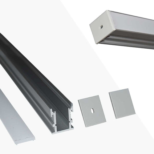 Aluminum profile for recessed LED strip with diffuser - 2 covers - 21x26mm - IP54 - 2 meters