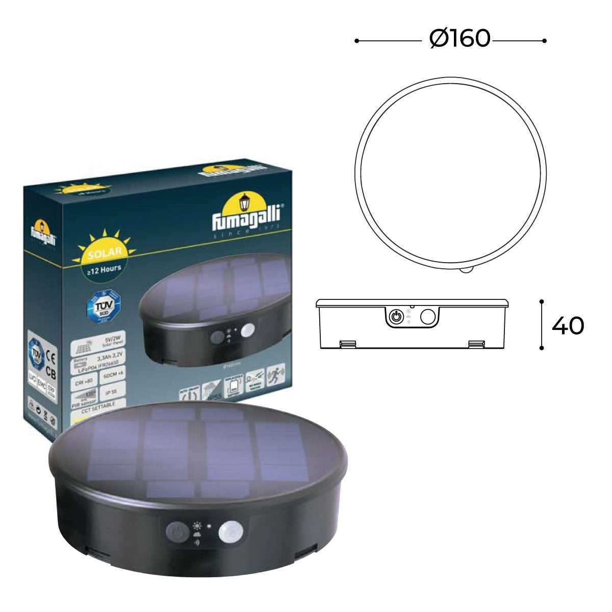 Bolardo solar LED "FIORINA" con sensor PIR - CCT - IP55 - FUMAGALLI (12)