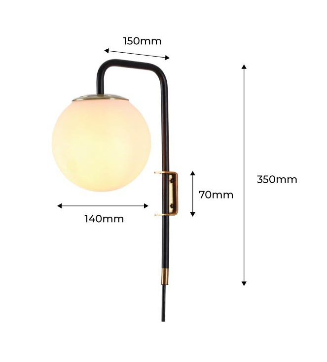 Aplique de pared bola cristal con cable y enchufe "Bilsen" - E27 (10)