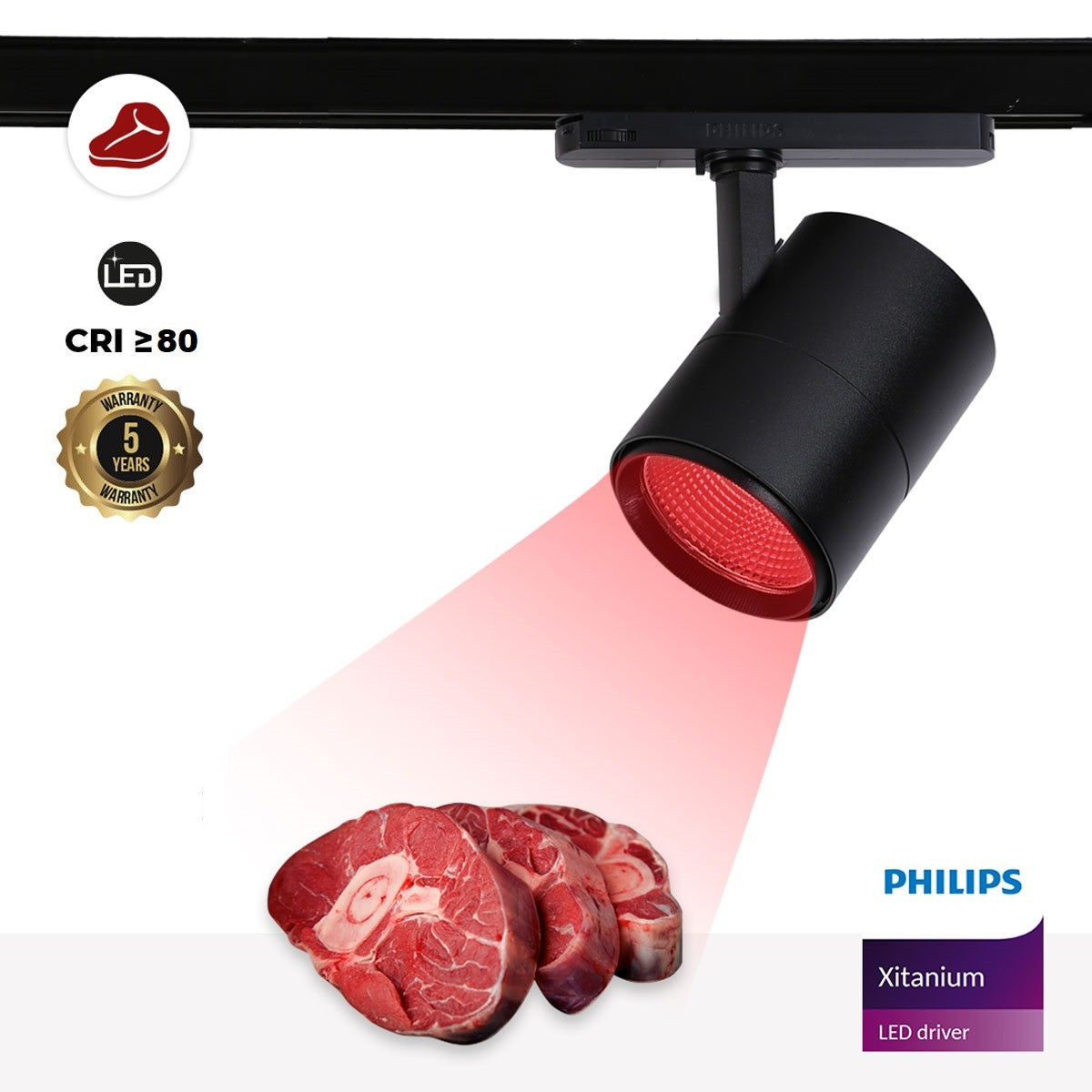 Foco LED para carril trifásico especial para carnicerías - Driver integrado Philips Xitanium- LED COB - 40W (12)