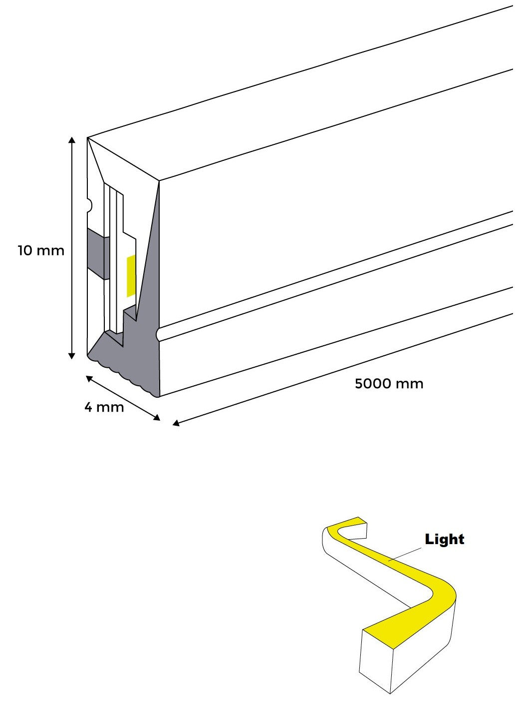 Neón LED flexible 24V DC - 4x10mm - 5 metros - Kit completo - IP67 - 11W/m - Curvatura lateral (53)