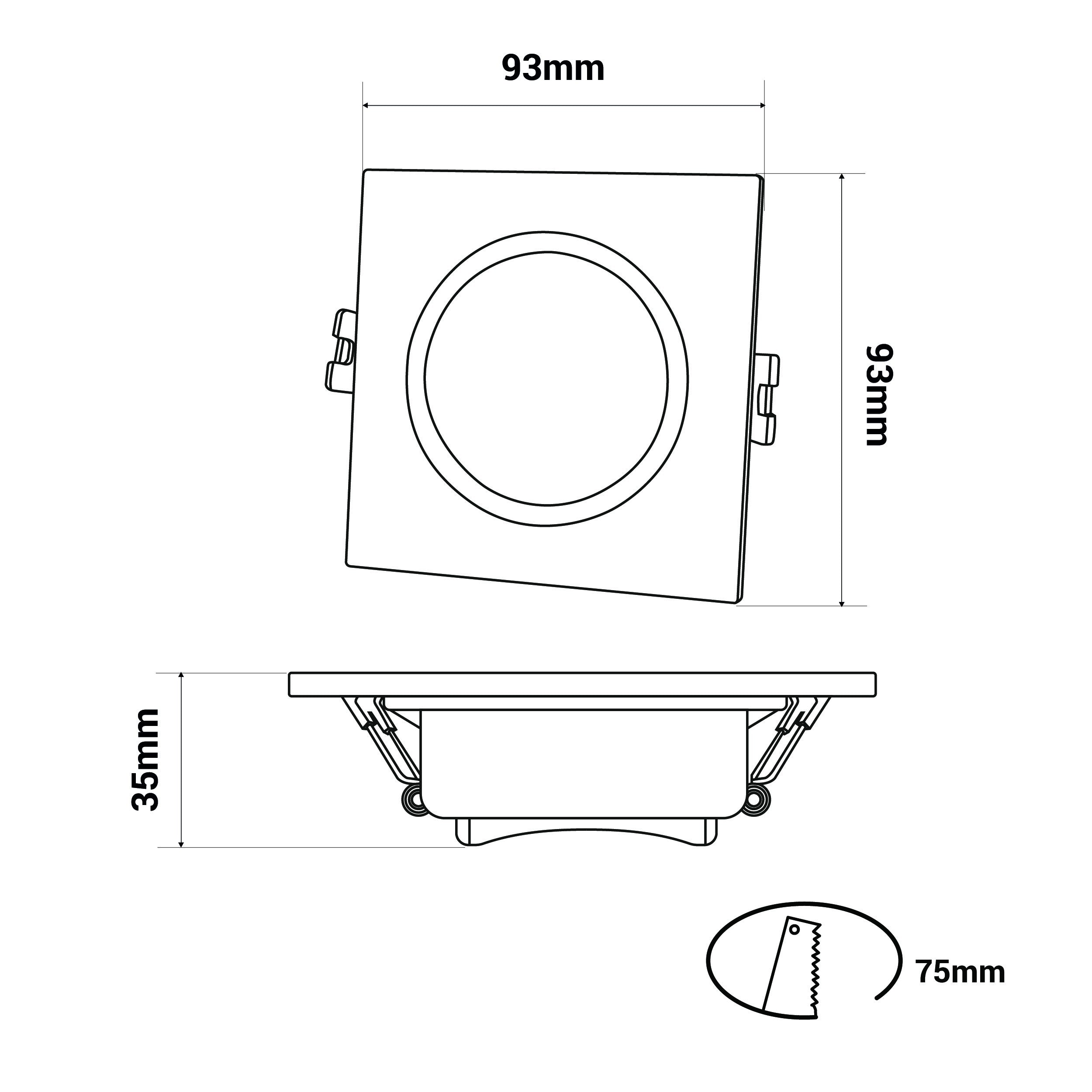 Aro downlight cuadrado para bombilla GU10/MR16 - Difusor opal - Corte Ø 75-80 mm - IP54 (8)