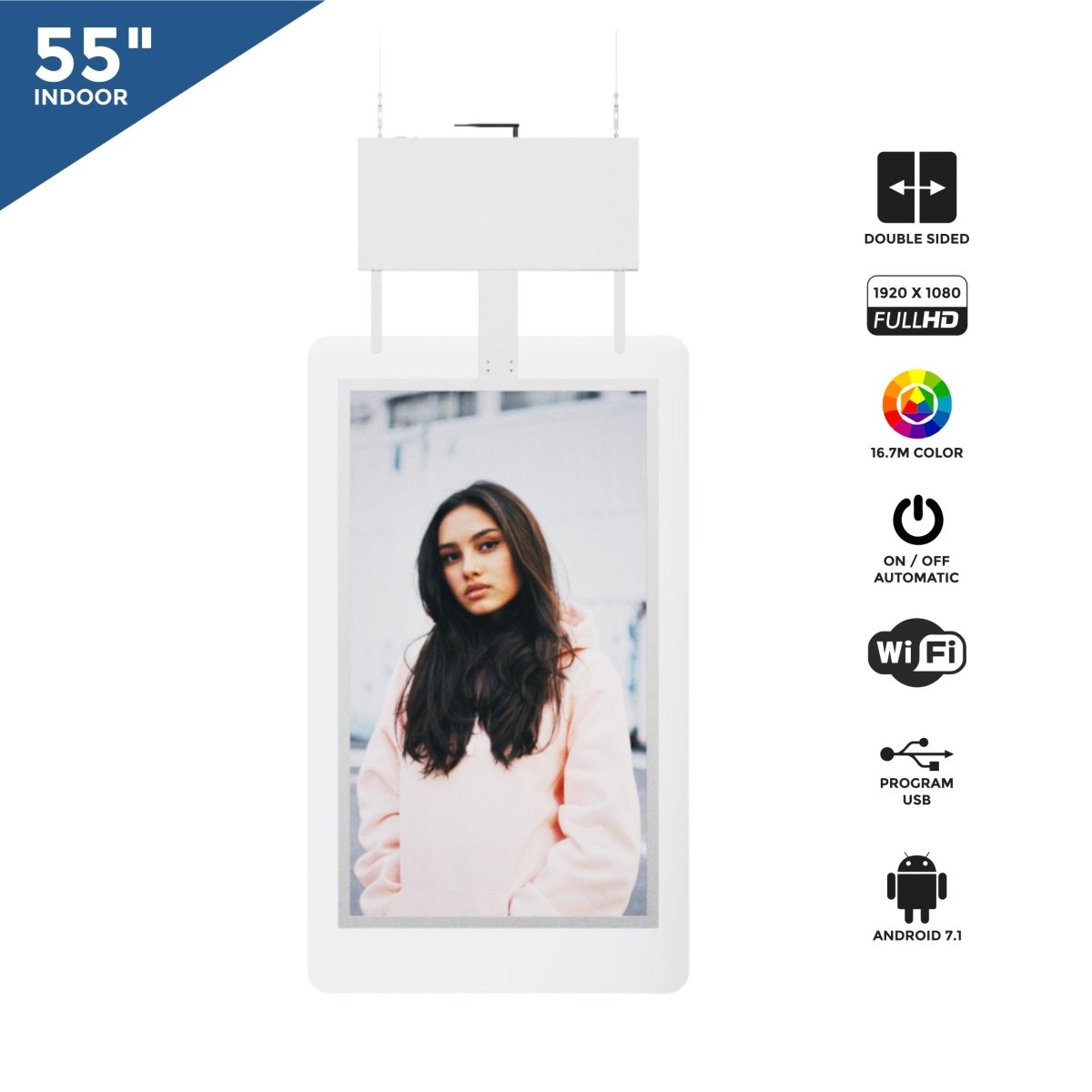 Display publicitario colgante LCD Full HD 55" - Doble cara - IP20 - Barcelona Led-