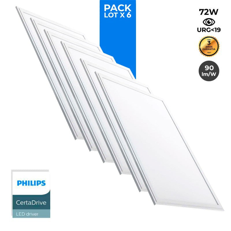 Pack de 6 paneles LED slim 120X60cm - Driver PHILIPS - 72W - UGR19