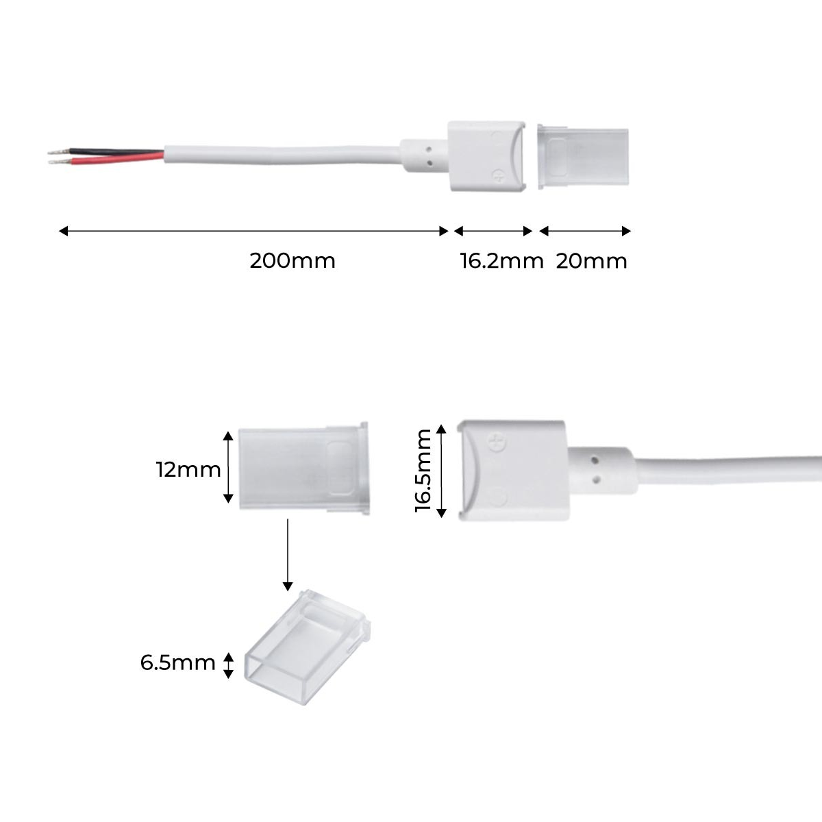 Conector inicio tira LED estanco 10mm - 2 pines - IP68 (9)