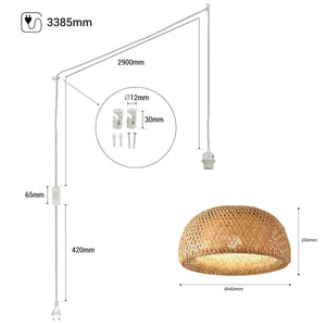 Lámpara colgante de mimbre con interruptor y enchufe "Hanna" (12)