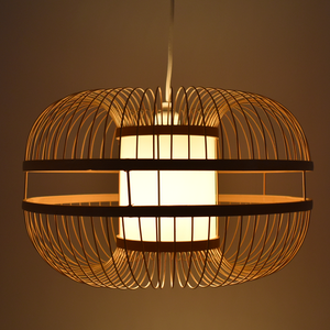 Lámpara colgante japonesa de bambú "Kaizen" con interruptor y enchufe (18)