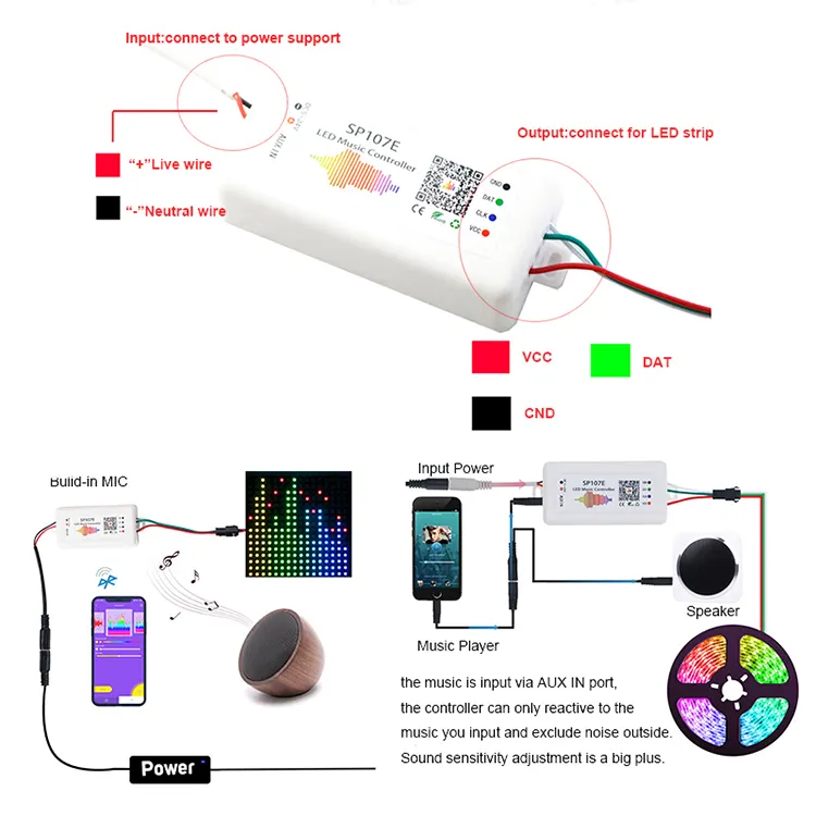 Controlador musical LED IC Pixel RGB/RGBW Bluetooth - 5-24V DC - 960 pixeles (3)