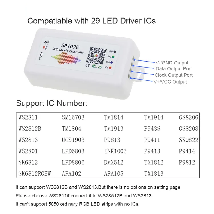 Controlador musical LED IC Pixel RGB/RGBW Bluetooth - 5-24V DC - 960 pixeles (4)