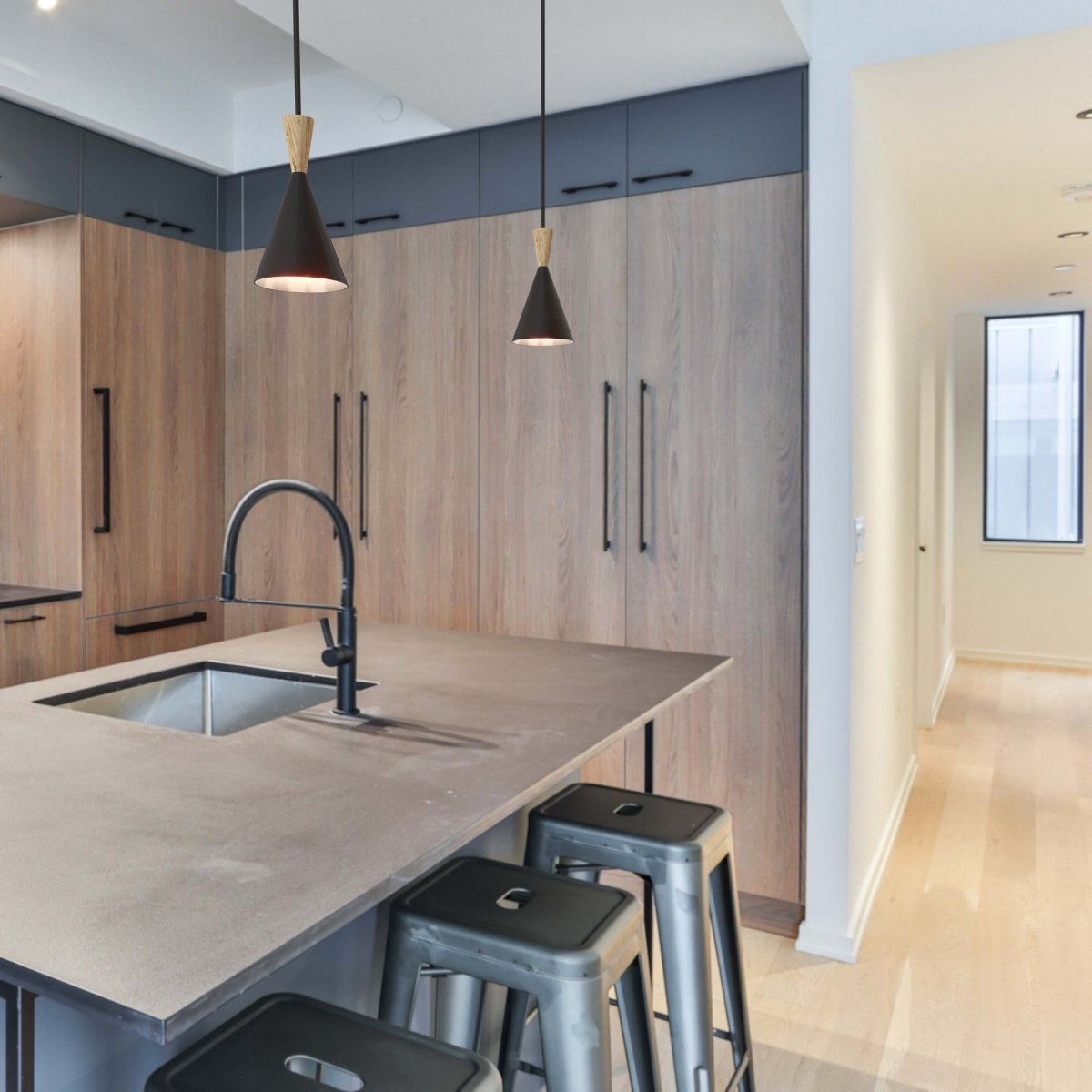 Lámpara colgante nórdica en metal y madera "Exan" - Barcelona Led-Decoración