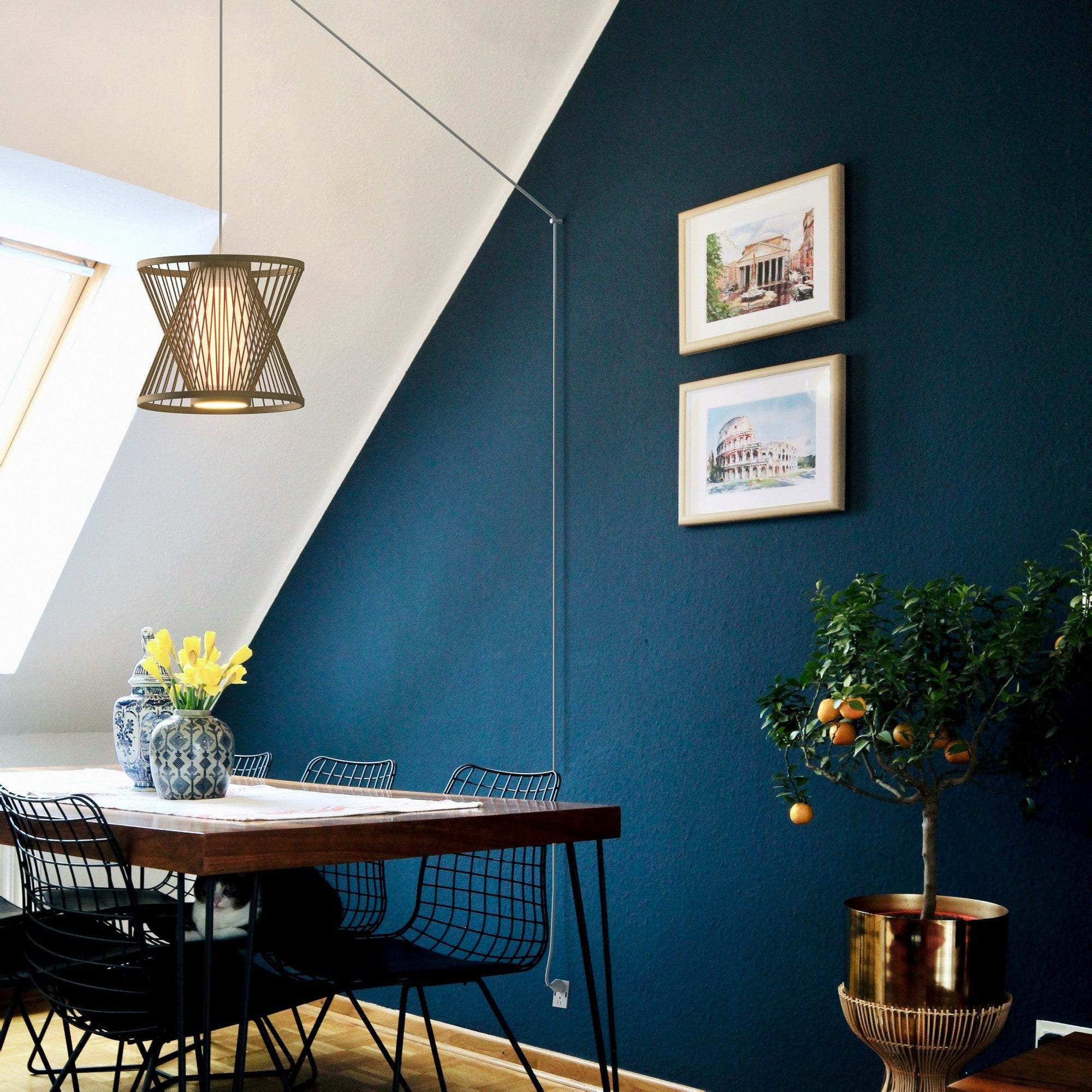 Lámpara colgante de bambú "Rise" con interruptor y enchufe (17)