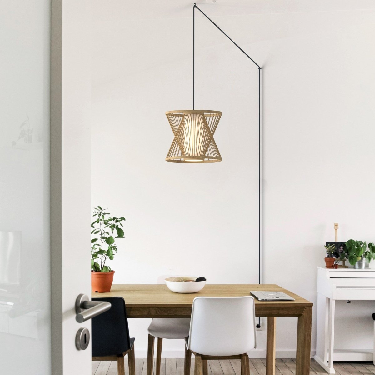 Lámpara colgante de bambú "Rise" con interruptor y enchufe - Barcelona Led-Decoración