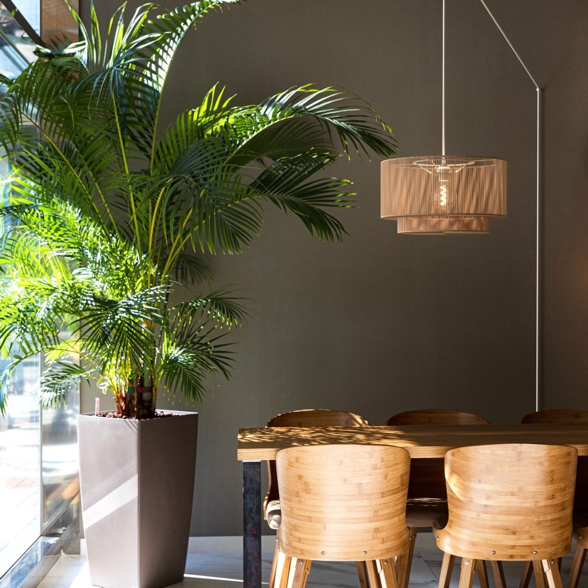 Lámpara colgante de yute "Bali" con interruptor y enchufe - Barcelona Led-Decoración