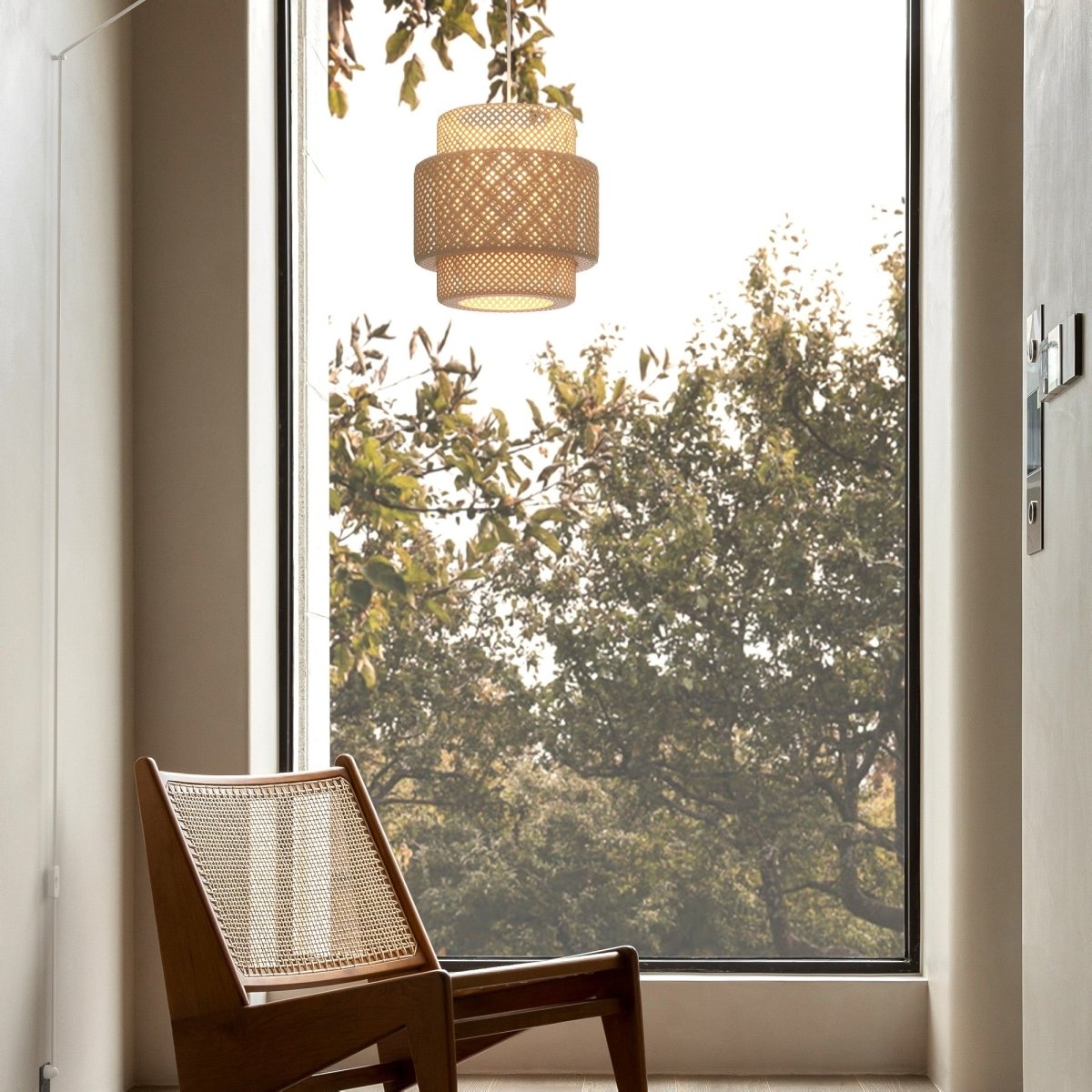 Lámpara colgante de mimbre "Onna" con interruptor y enchufe - Barcelona Led-Decoración