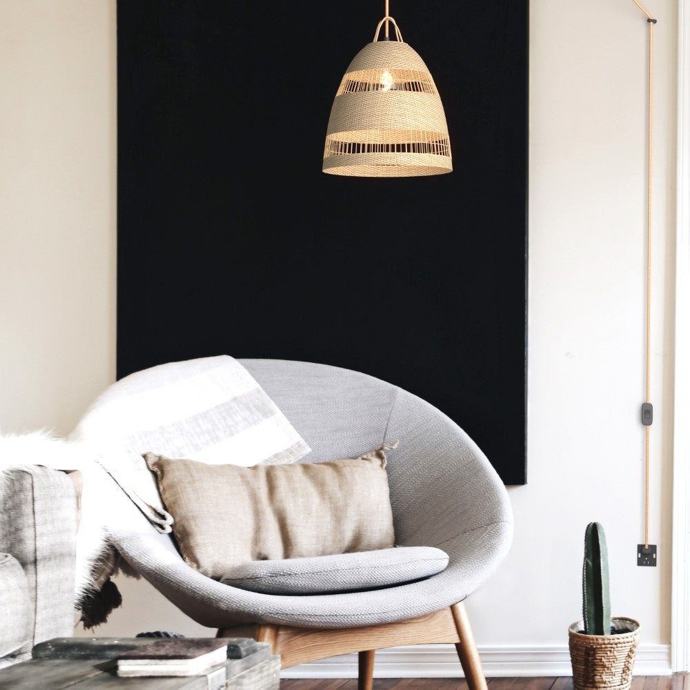 Lámpara colgante de mimbre "Ikken" con interruptor y enchufe (21)