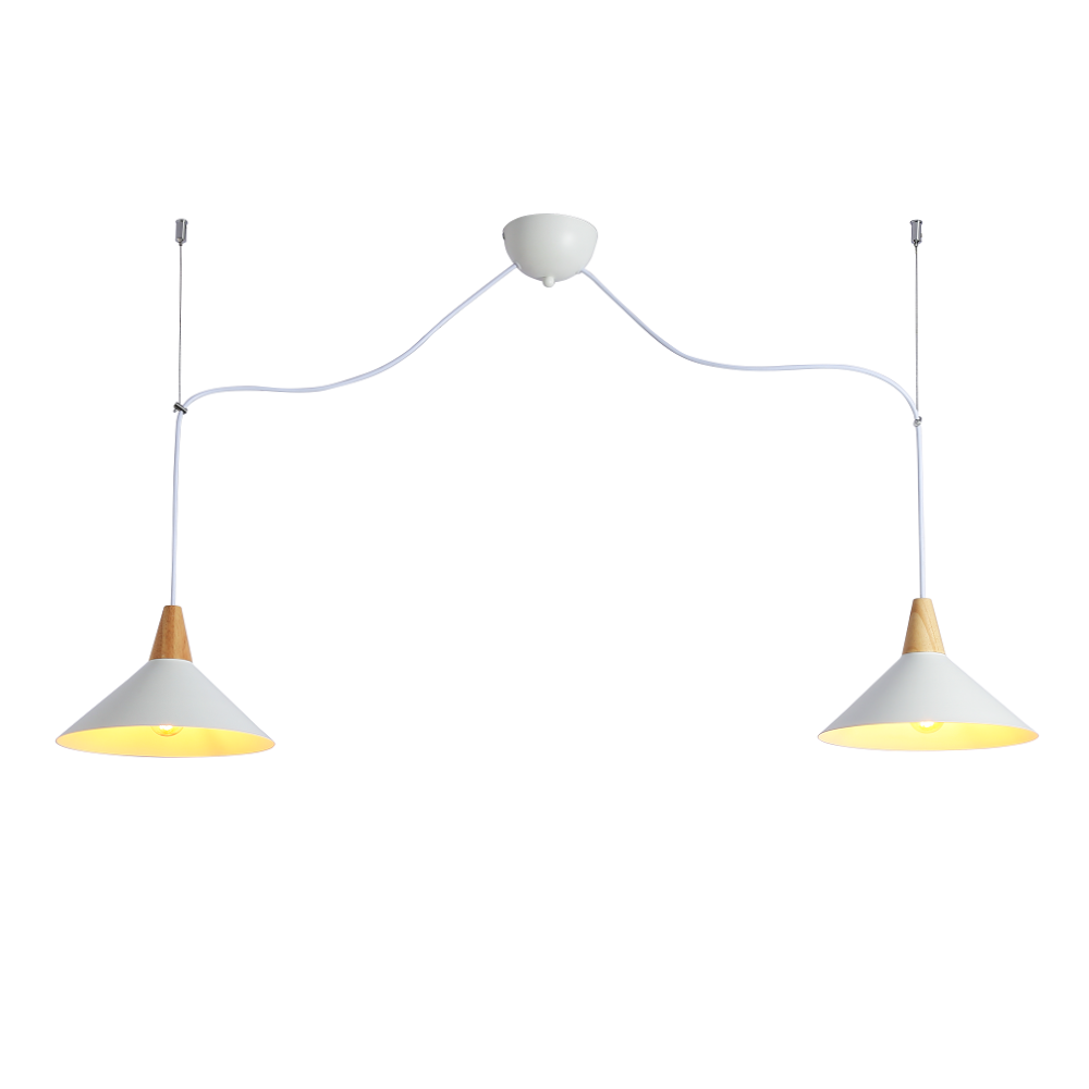 Lampara colgante doble metal y madera  "Selroom" - Blanco - 2xE27