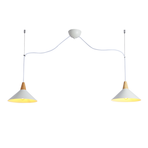 Lampara colgante doble metal y madera  