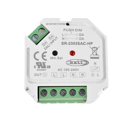 Jednokolorowy kontroler ściemniania DALI i PUSH - 400W - 1 kanał - 100-240V AC - Sunricher