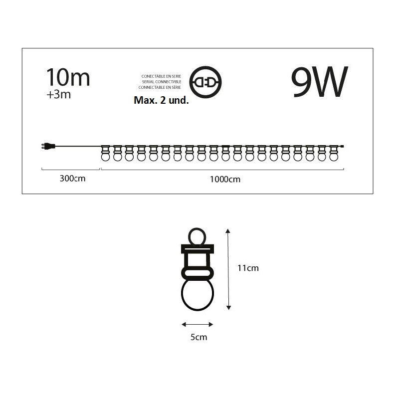Guirnalda  Led 10m+3m con 20 bombillas en Blanco cálido 9W (15)