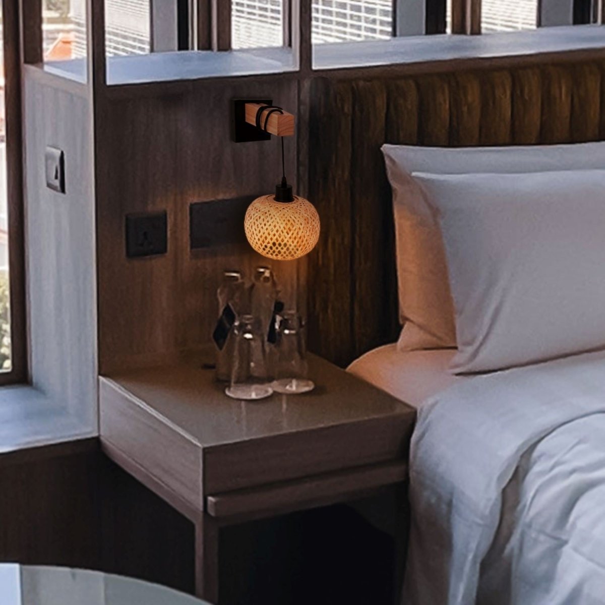 Aplique de pared madera y mimbre "Shelley" - E27 - Barcelona Led-Decoración