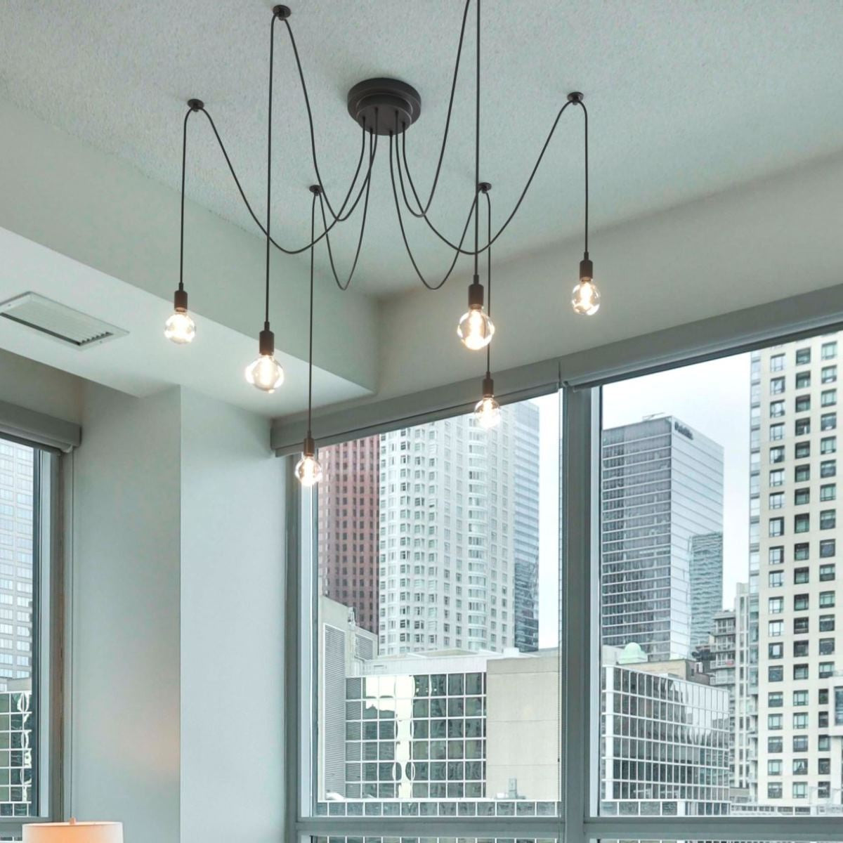 Lámpara araña colgante negra "Lumière" para 6 bombillas E27 – Estilo vintage (7)