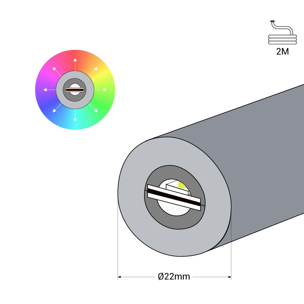 Neón LED flexible 360º circular RGB - Ø22mm - 2 metros - 24V DC- 240Ch/m  - 28W/m - IP65 (8)