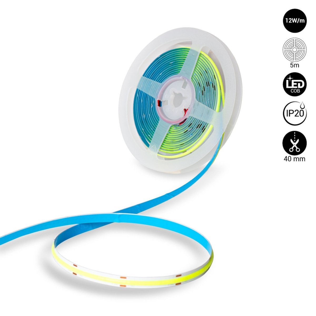 Tira LED COB 24V DC - 12W/m - Colores - 8mm - IP20 - Rollo de 5 metros - Corte cada 4cm - Barcelona Led-