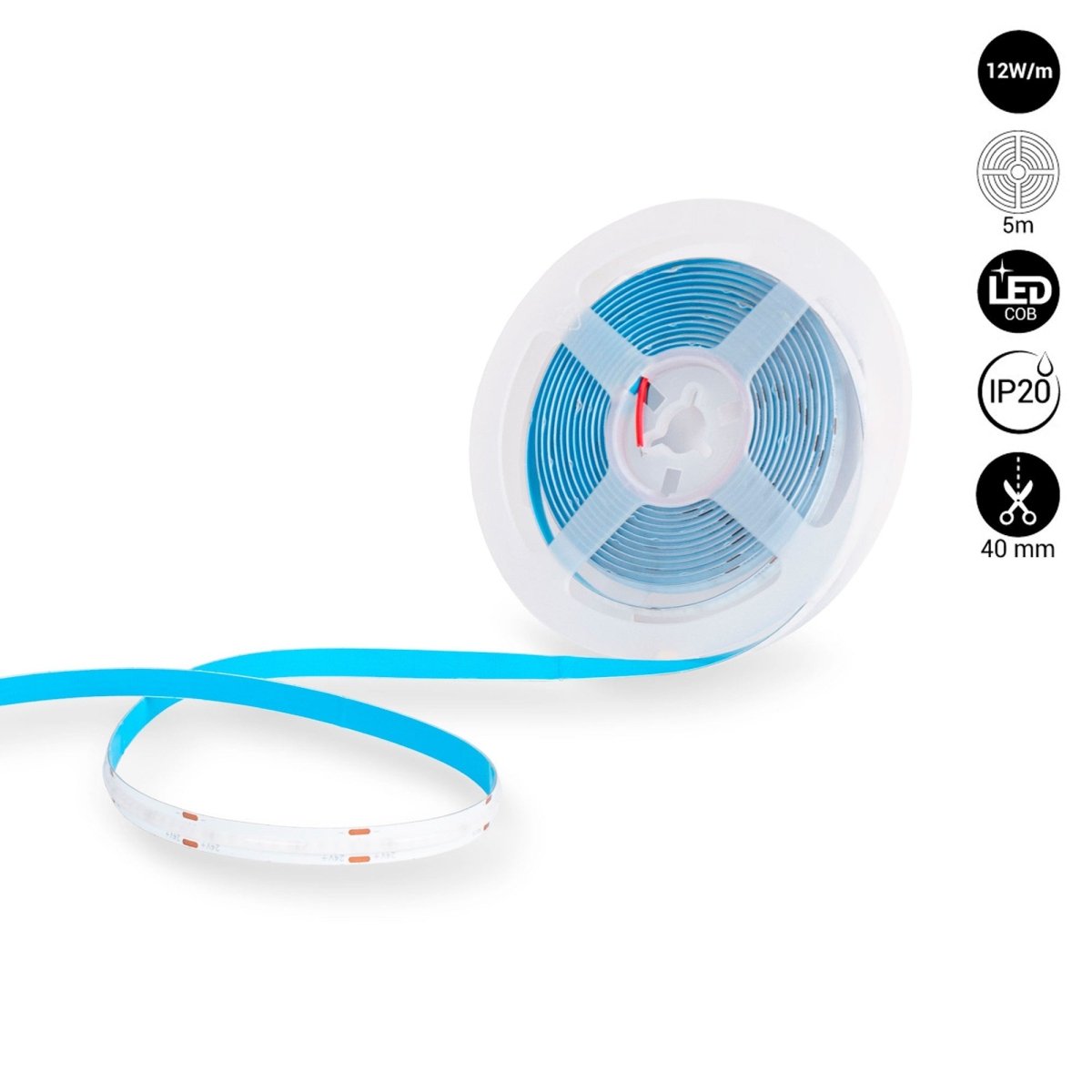 Tira LED COB 24V DC - 12W/m - Colores - 8mm - IP20 - Rollo de 5 metros - Corte cada 4cm - Barcelona Led-