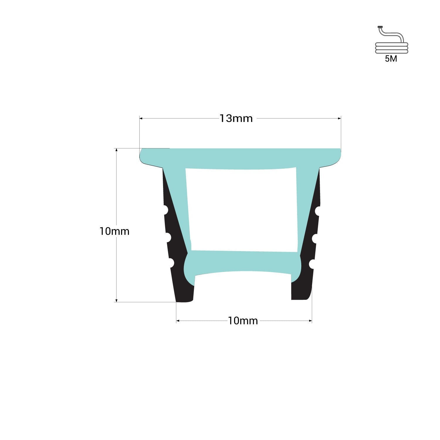 Funda de silicona flexible empotrable para convertir tira LED a neón - 10x10mm - 5 metros - Curvatura vertical (4)