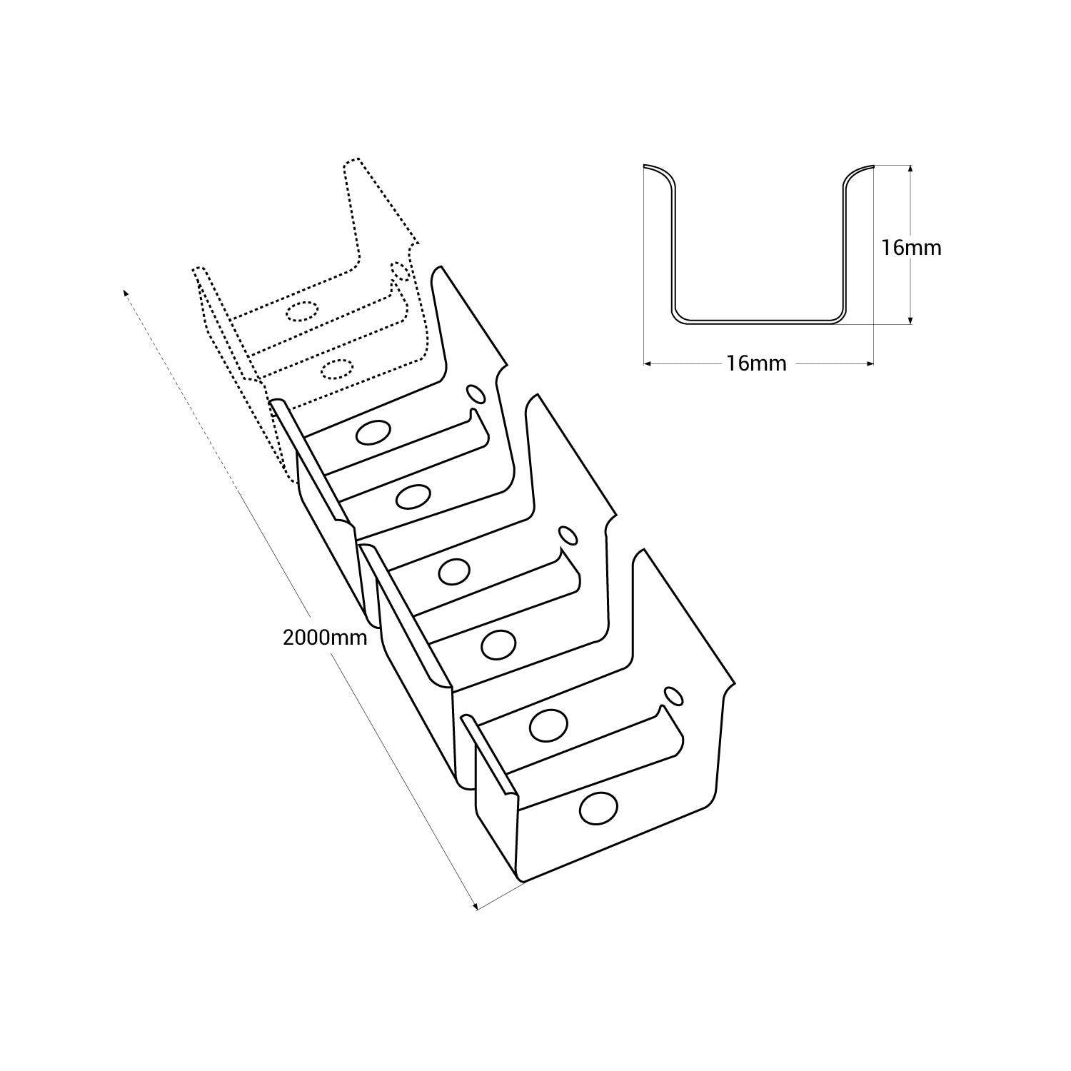 Perfil flexible de acero 16x16 mm para fundas de silicona - 2 metros (16)