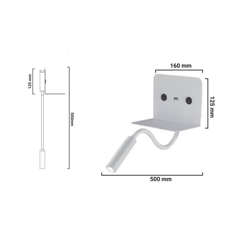 Aplique de pared LED para lectura "SLANGE" 3W + 6W orientable y base de carga USB (15)