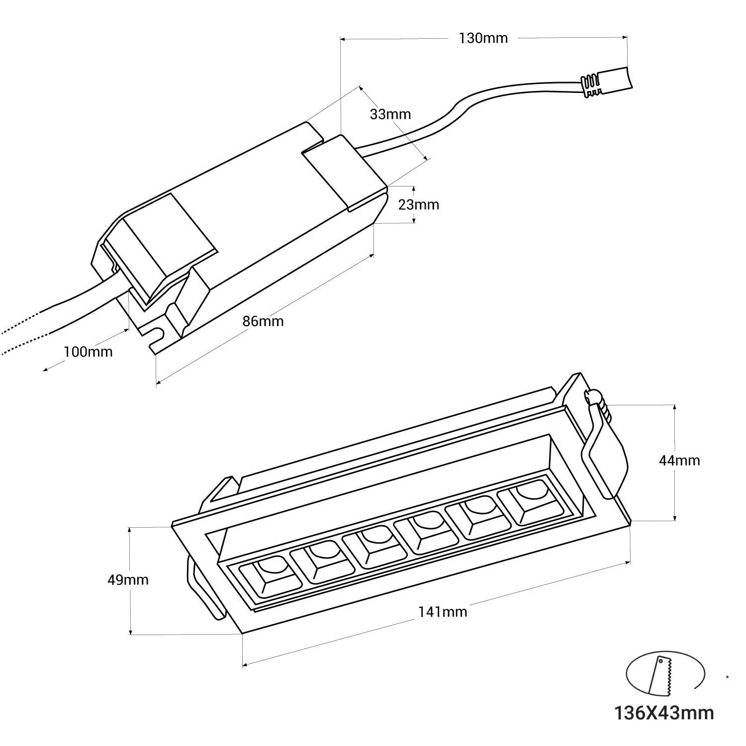 Foco lineal LED empotrable 10W - Orientable - UGR18 - CRI90 - Chip OSRAM - 2800K (25)