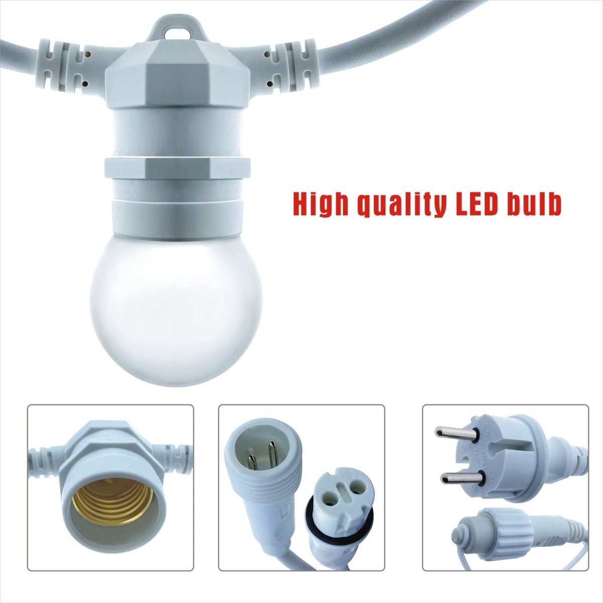 Kit guirnalda luces exterior 10 metros + 10 bombillas LED E27 1W - IP44 - Blanco cálido - Barcelona Led-