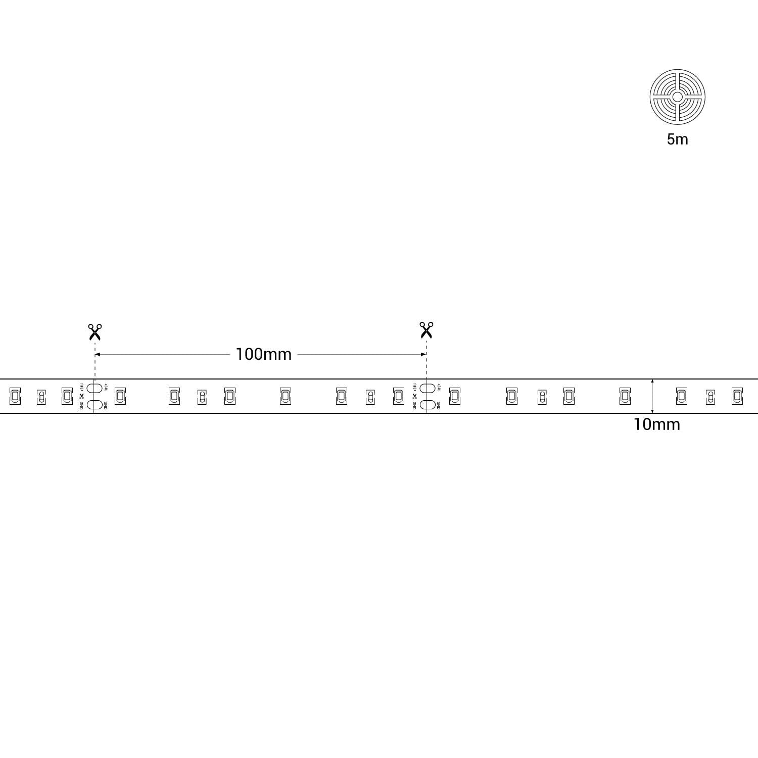 Tira LED 24V DC - 12W/m - Monocolor- 10mm - IP20 - 5 metros - SMD2835 60ch/m (12)