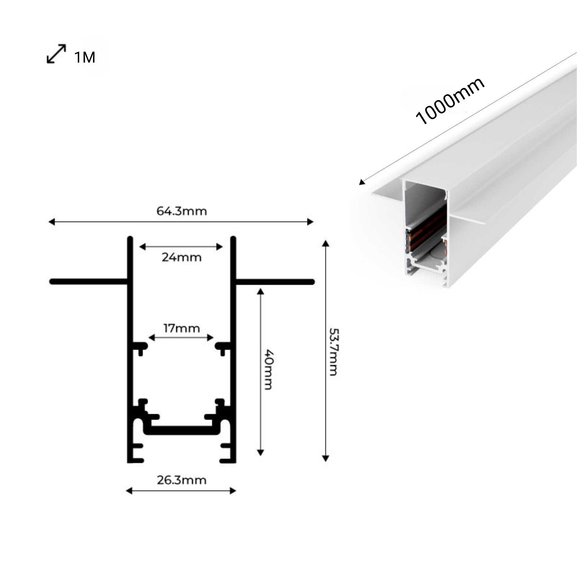 Carril magnético 20mm empotrable 48V - 1 metro (19)