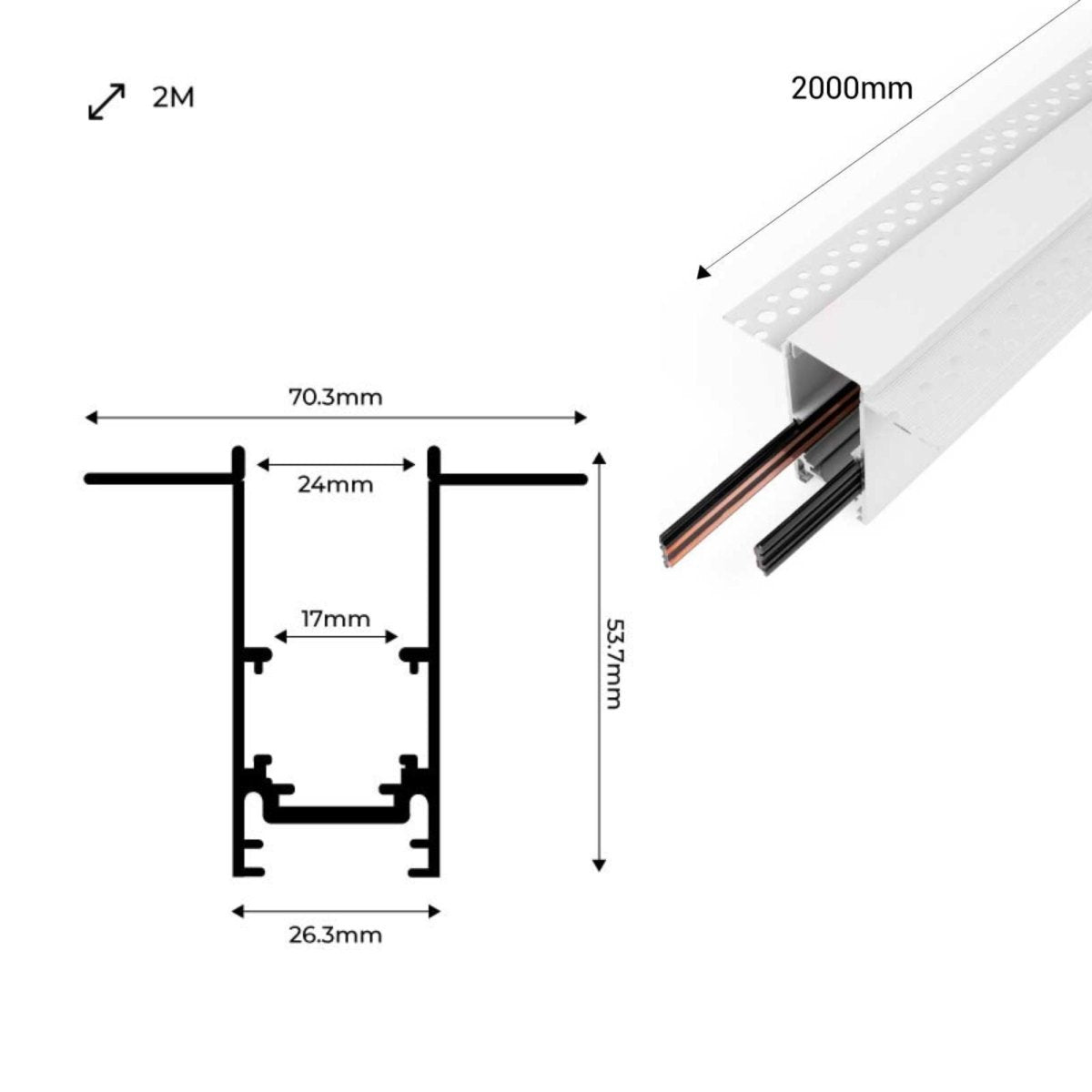 Carril magnético 20mm de integración 48V - 2 metros - Barcelona Led-