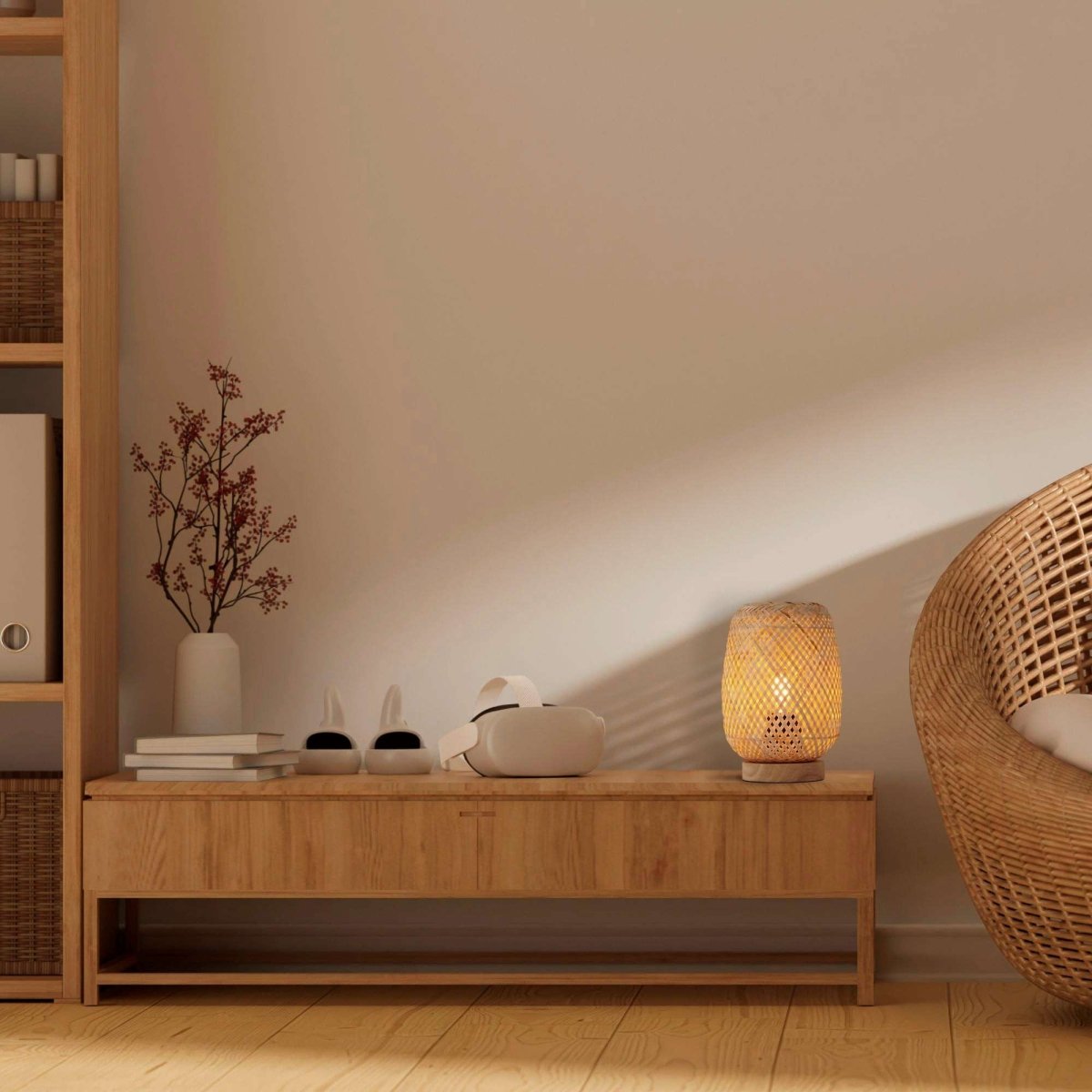 Lámpara de mesa de mimbre y madera "Ruka" - E27 - Barcelona Led-Decoración