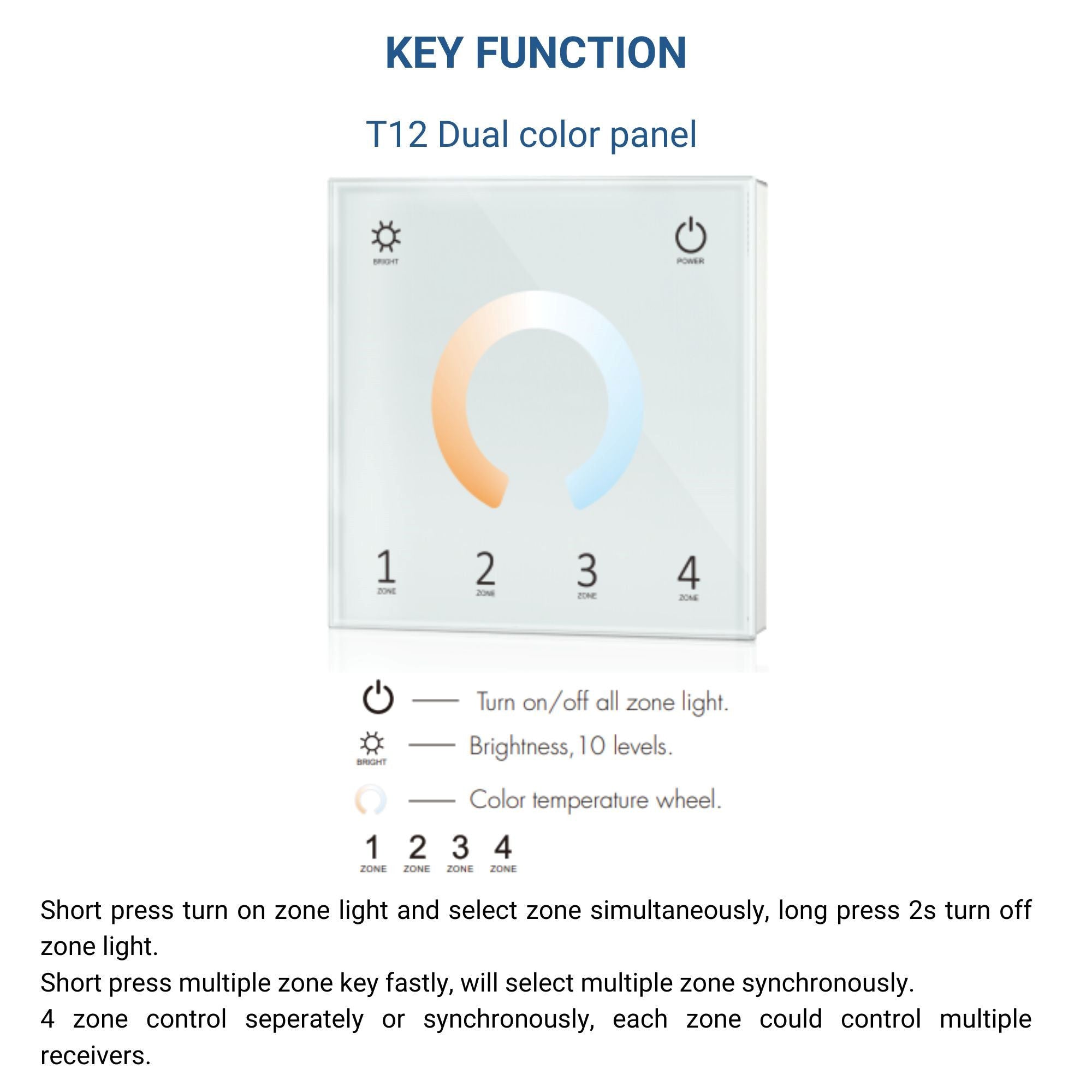 Panel de control táctil CCT - DMX y RF 2.4GHz - 4 zonas - Skydance (4)