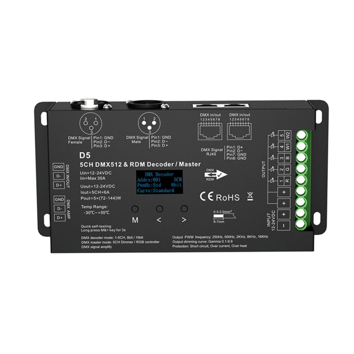 Decodificador DMX512 12-24V DC - 6A/ canal - 5 Canales - Pantalla OLED - Barcelona Led-Control y regulación
