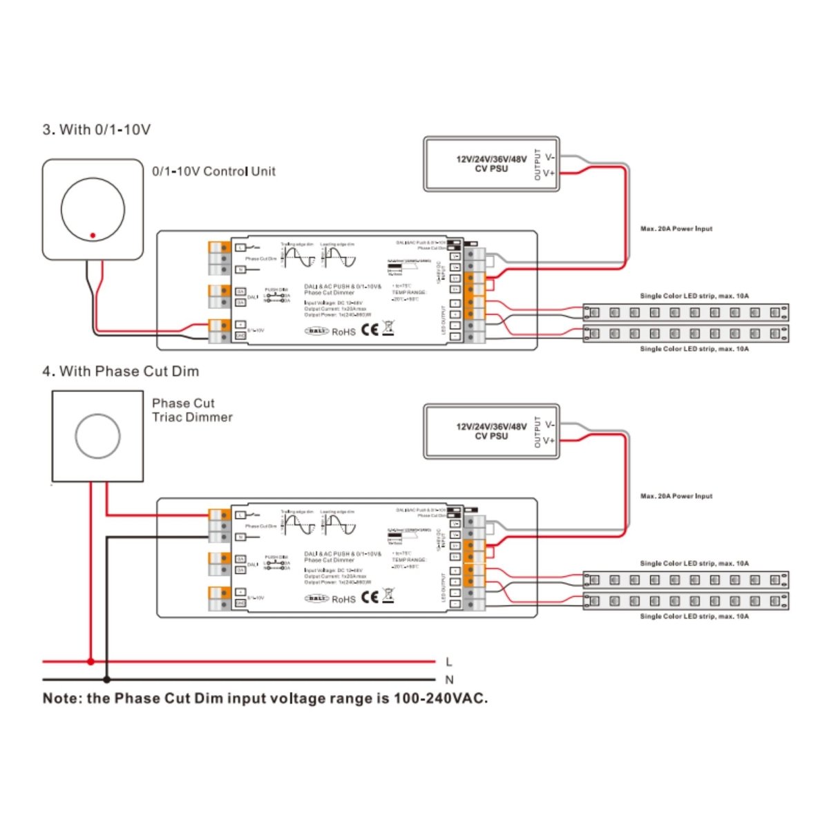 Controlador LED 4 en 1 - 12-48V DC - TRIAC + 0/1-10V + DALI + PUSH - Barcelona Led-